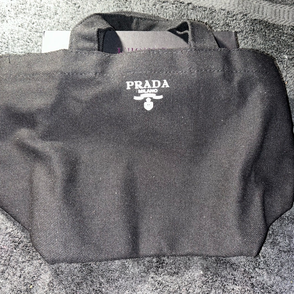 Prada Black Canvas Tote with White Logo Accent